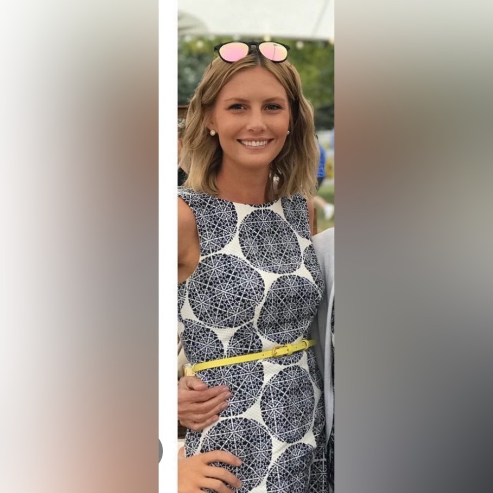 Navy and White Geometric Midi Dress